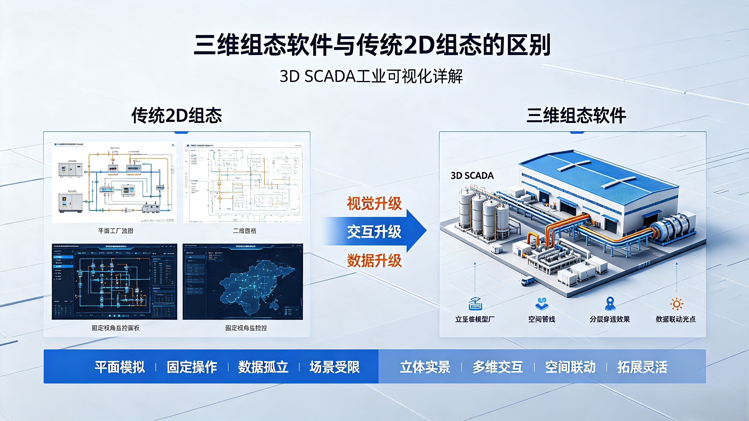 三维组态软件与传统2D组态的区别｜3D SCADA工业可视化详解